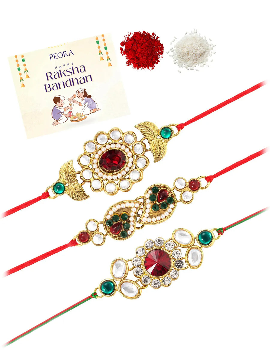 Peora Glorious Crystal Kundan Rakhi Combo