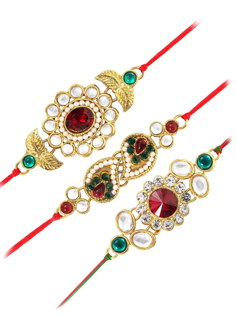 Peora Glorious Crystal Kundan Rakhi Combo