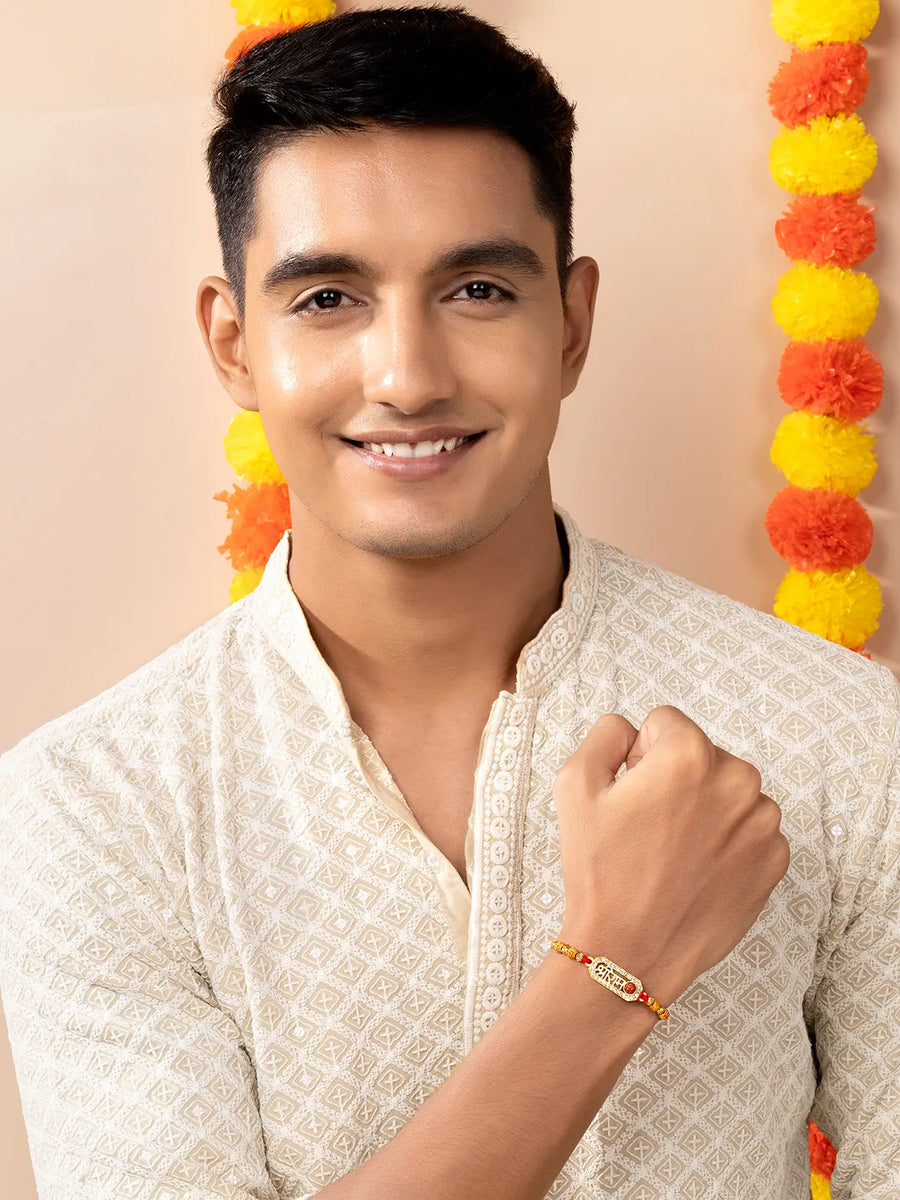 Twin CZ Rakhi Set with Devotional Touch