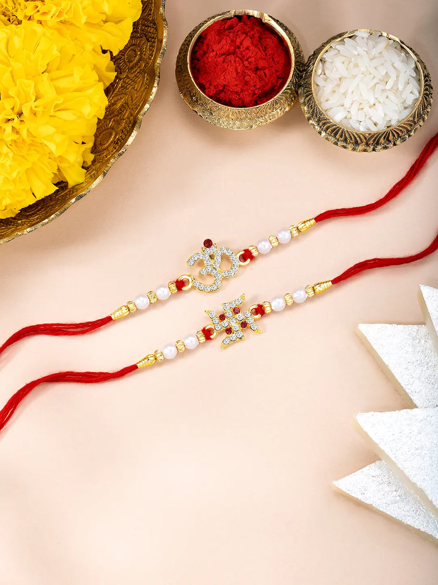 Swastik Om Rakhi with Beads & CZ