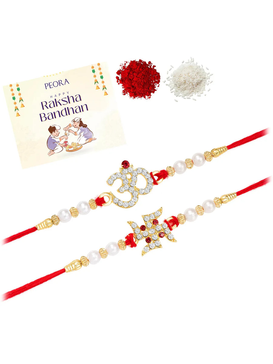 Swastik Om Rakhi with Beads & CZ