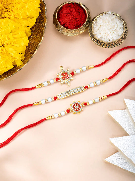 Triple Rakhi Set with Sparkling CZ