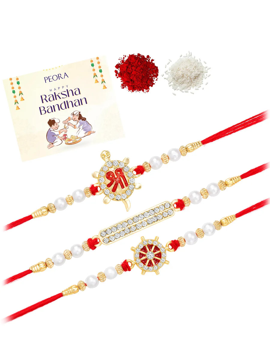 Triple Rakhi Set with Sparkling CZ