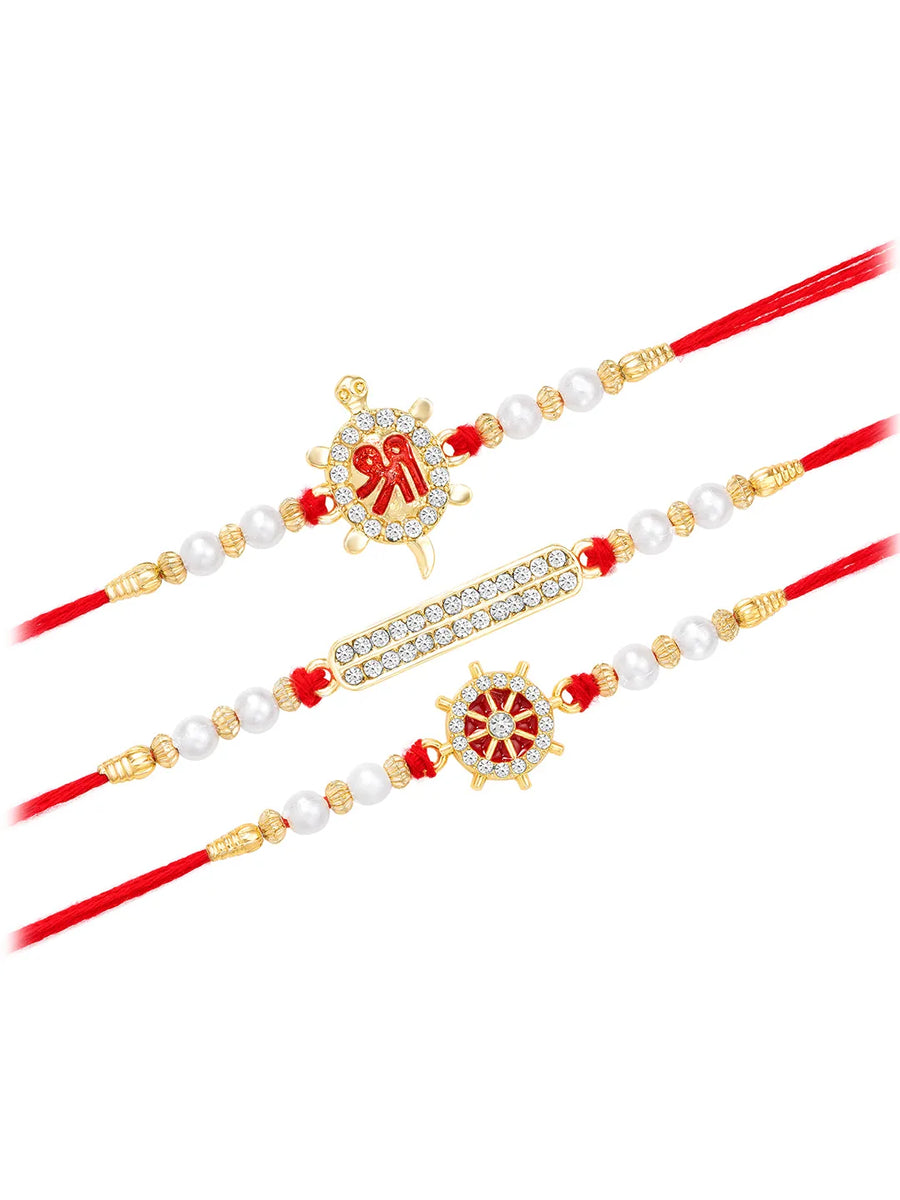 Triple Rakhi Set with Sparkling CZ