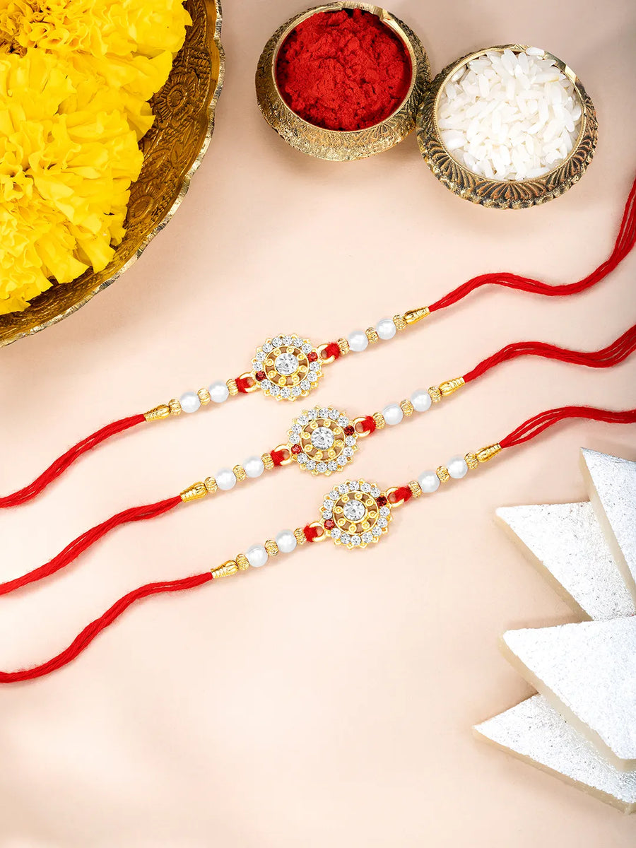 CZ Pearl Studded Chakra Rakhi Combo