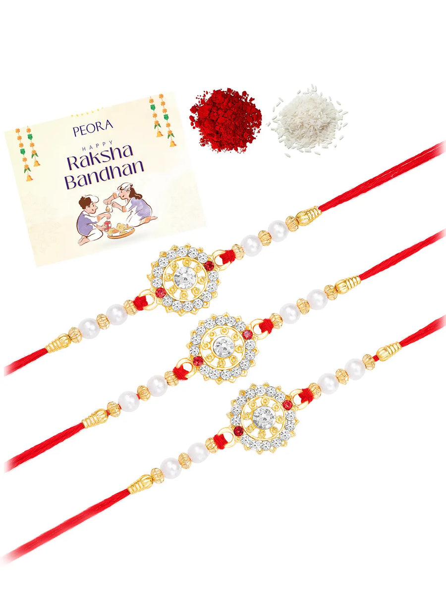 CZ Pearl Studded Chakra Rakhi Combo