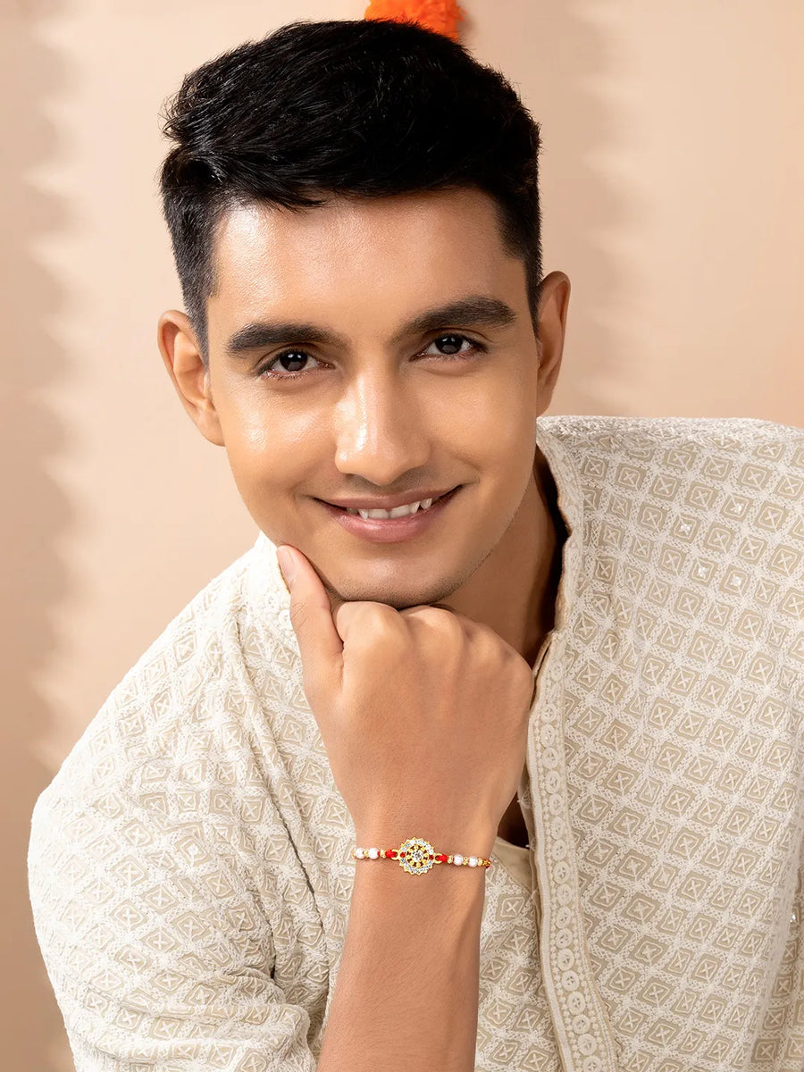 CZ Pearl Studded Chakra Rakhi Combo