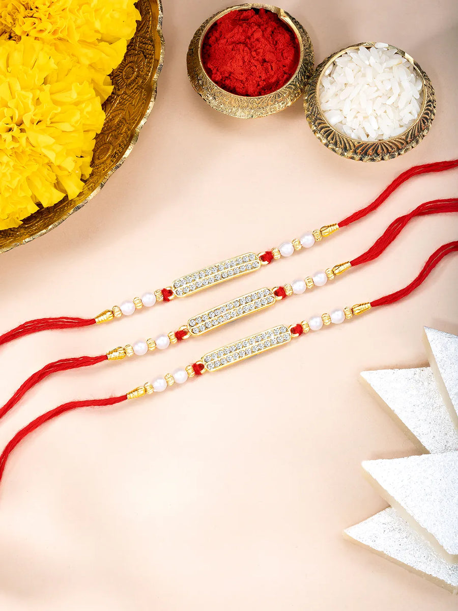 CZ & Pearl Embellished Rakhi Set