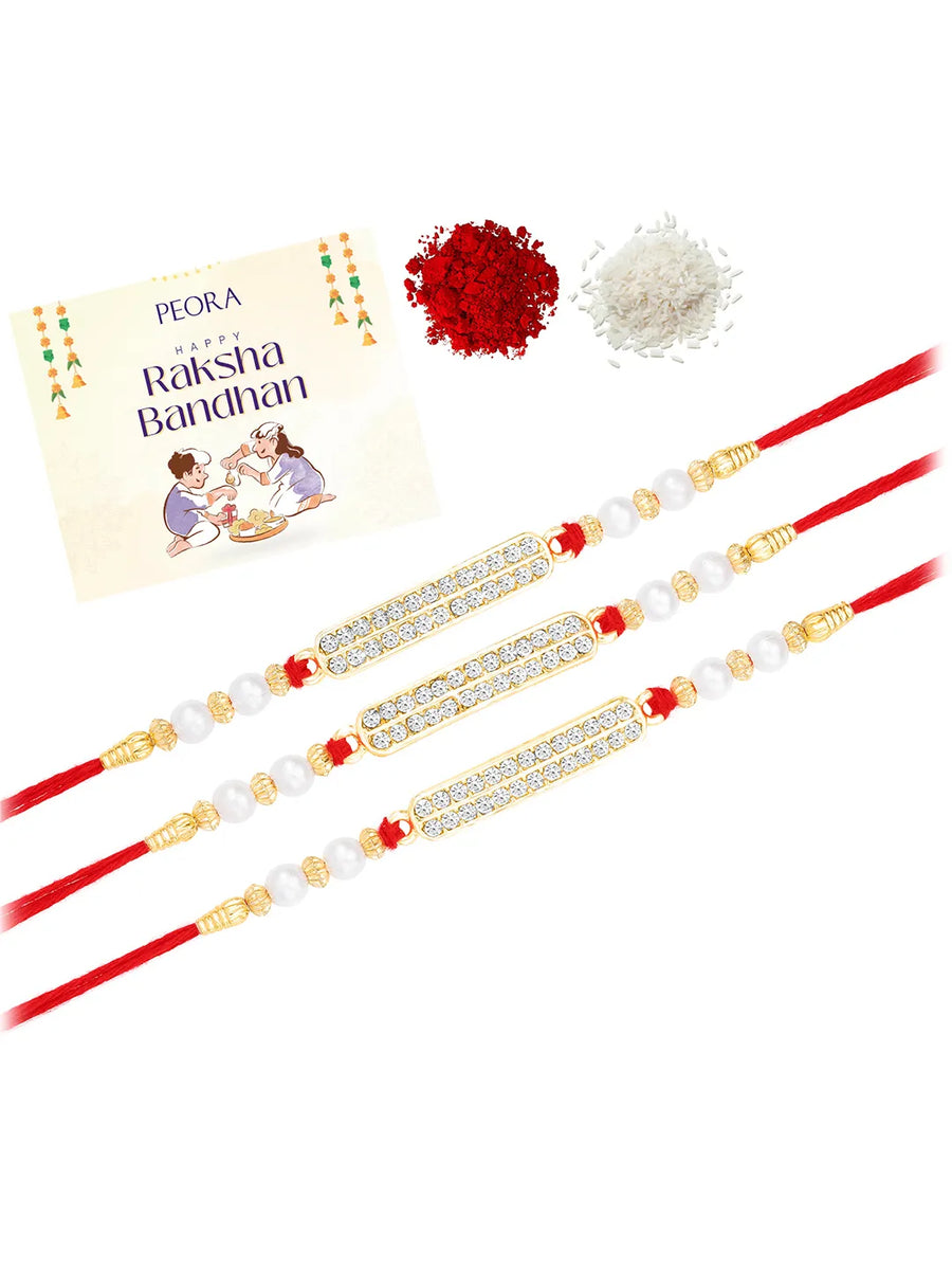CZ & Pearl Embellished Rakhi Set