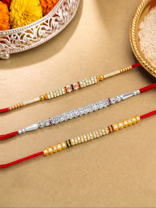 Peora Golden Beaded Rakhi for Brother | Set of 3