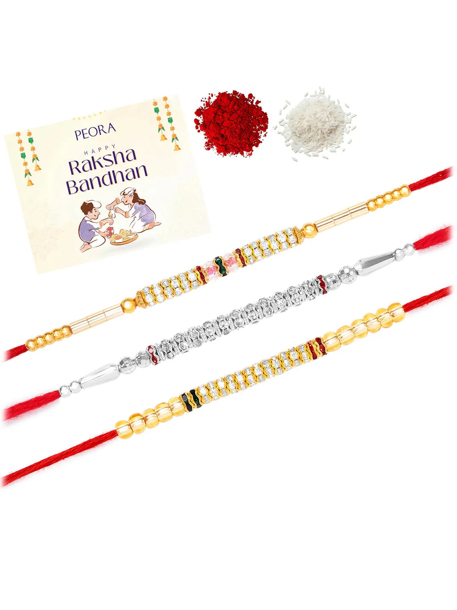 Peora Golden Beaded Rakhi for Brother | Set of 3