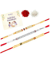Peora Golden Beaded Rakhi for Brother | Set of 3
