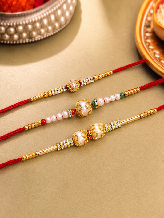Peora Kundan Beaded Rakhi for Brother | Set of 3