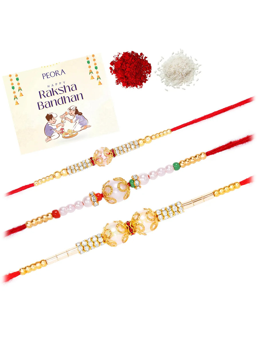 Peora Kundan Beaded Rakhi for Brother | Set of 3