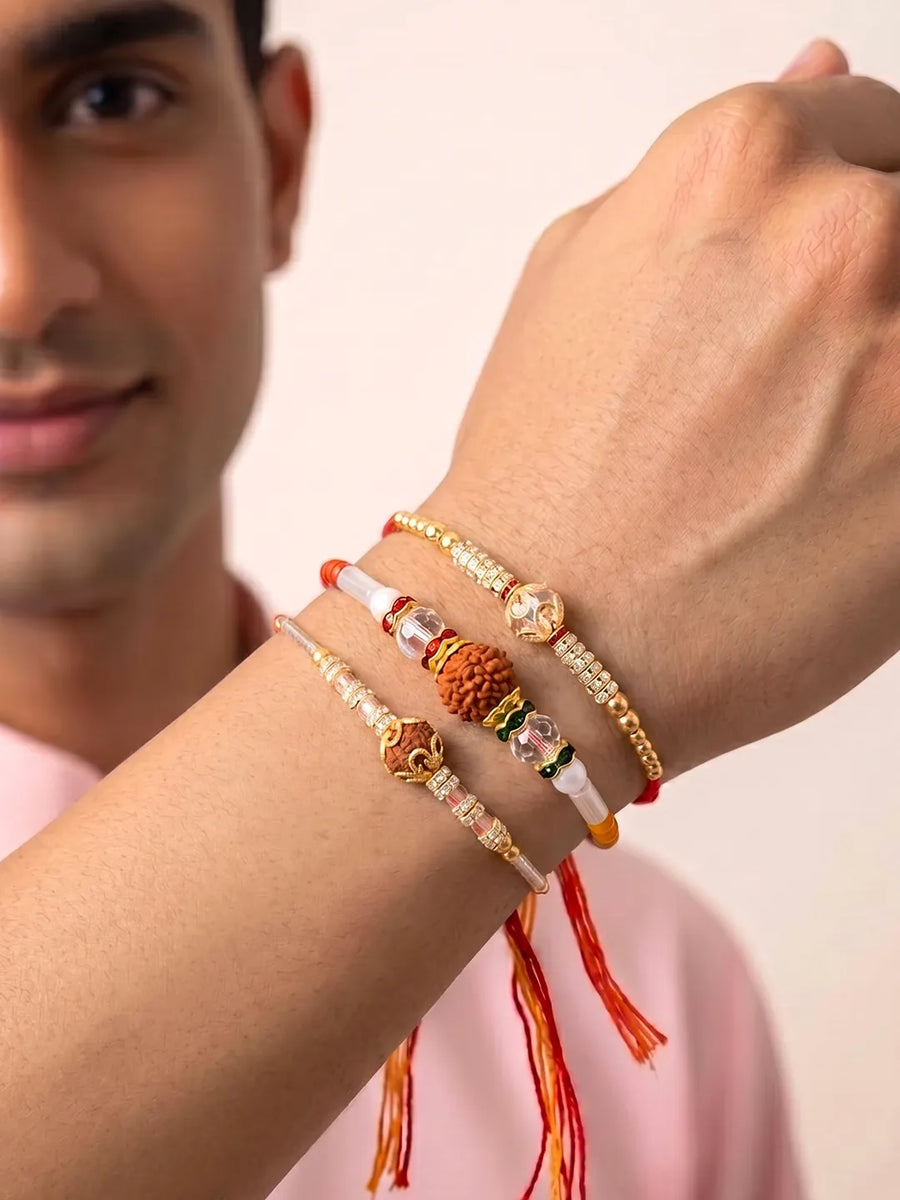 Peora Rudraksha Beaded Rakhi for Brother | Set of 3