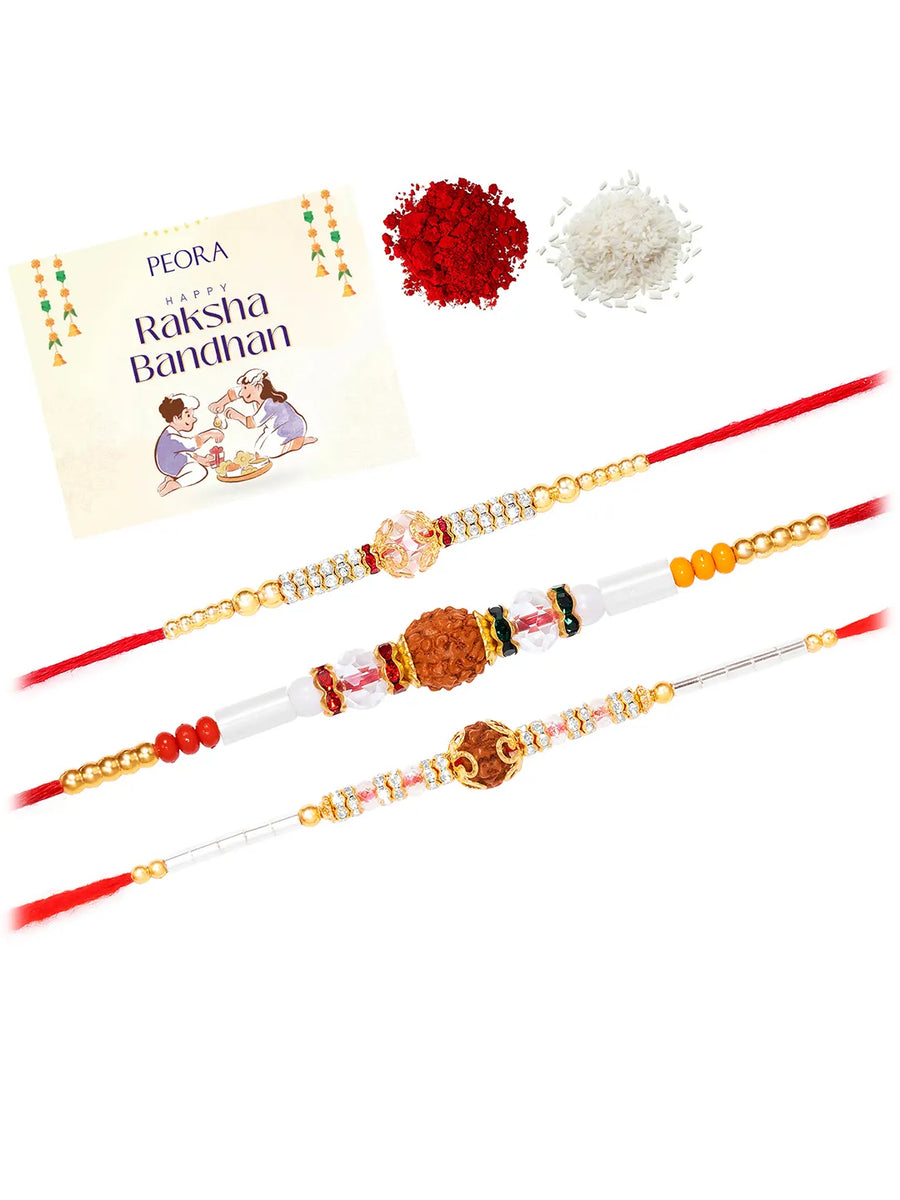 Peora Rudraksha Beaded Rakhi for Brother | Set of 3