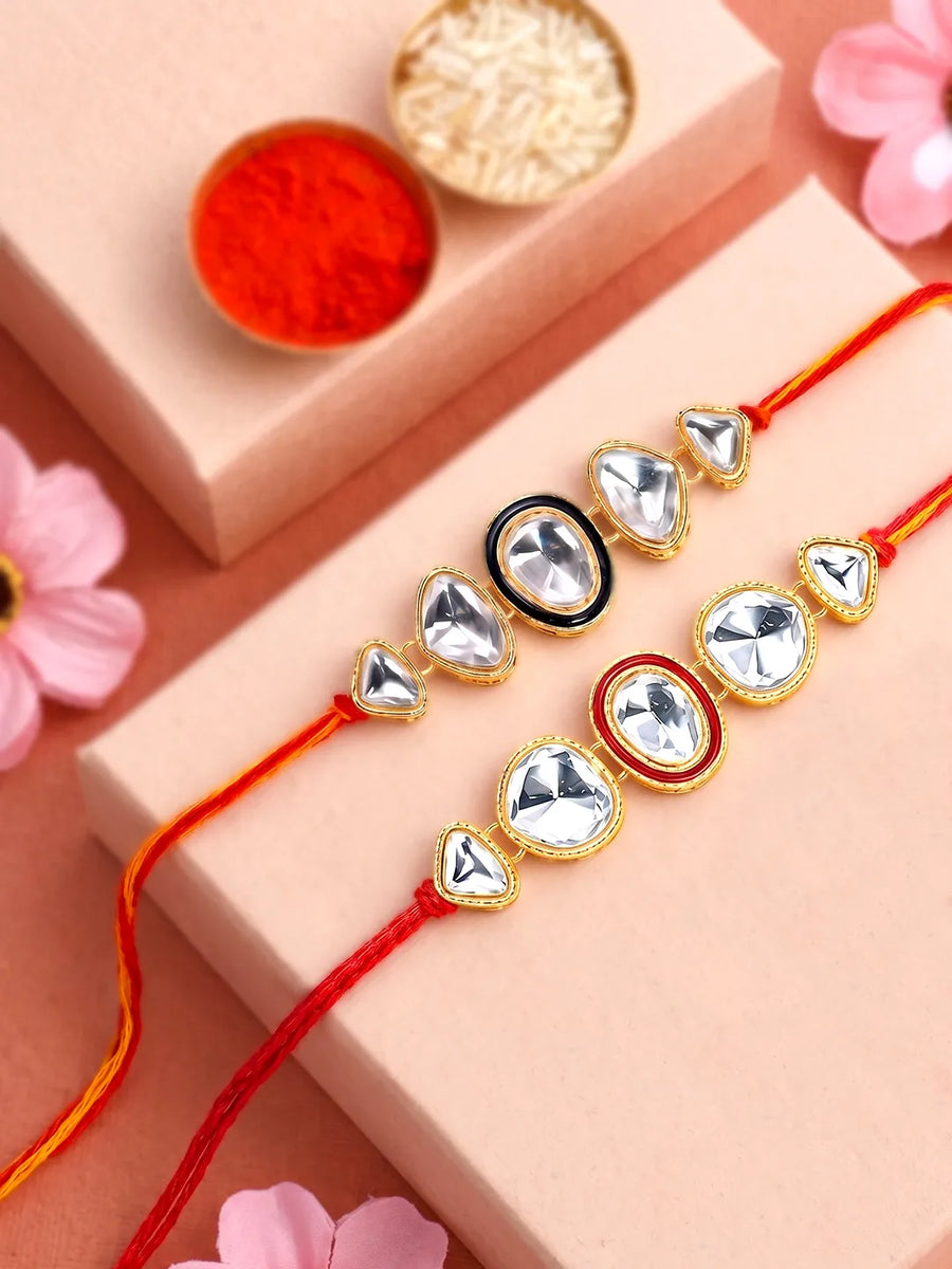 Peora Kundan Polki Stone Rakhi for Brother | Set of 2