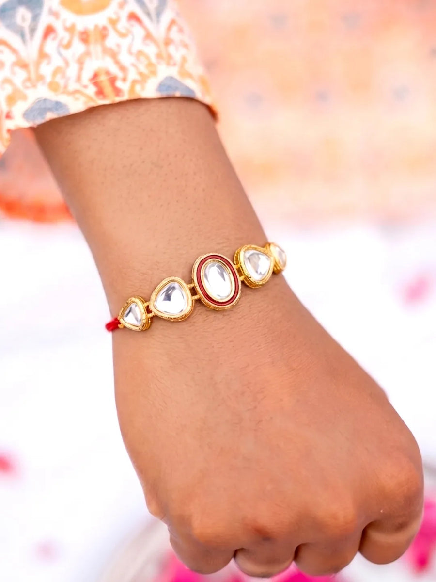 Peora Kundan Polki Stone Rakhi for Brother | Set of 2