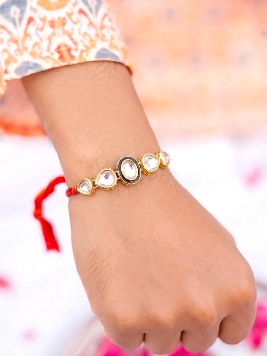 Peora Kundan Polki Stone Rakhi for Brother | Set of 2