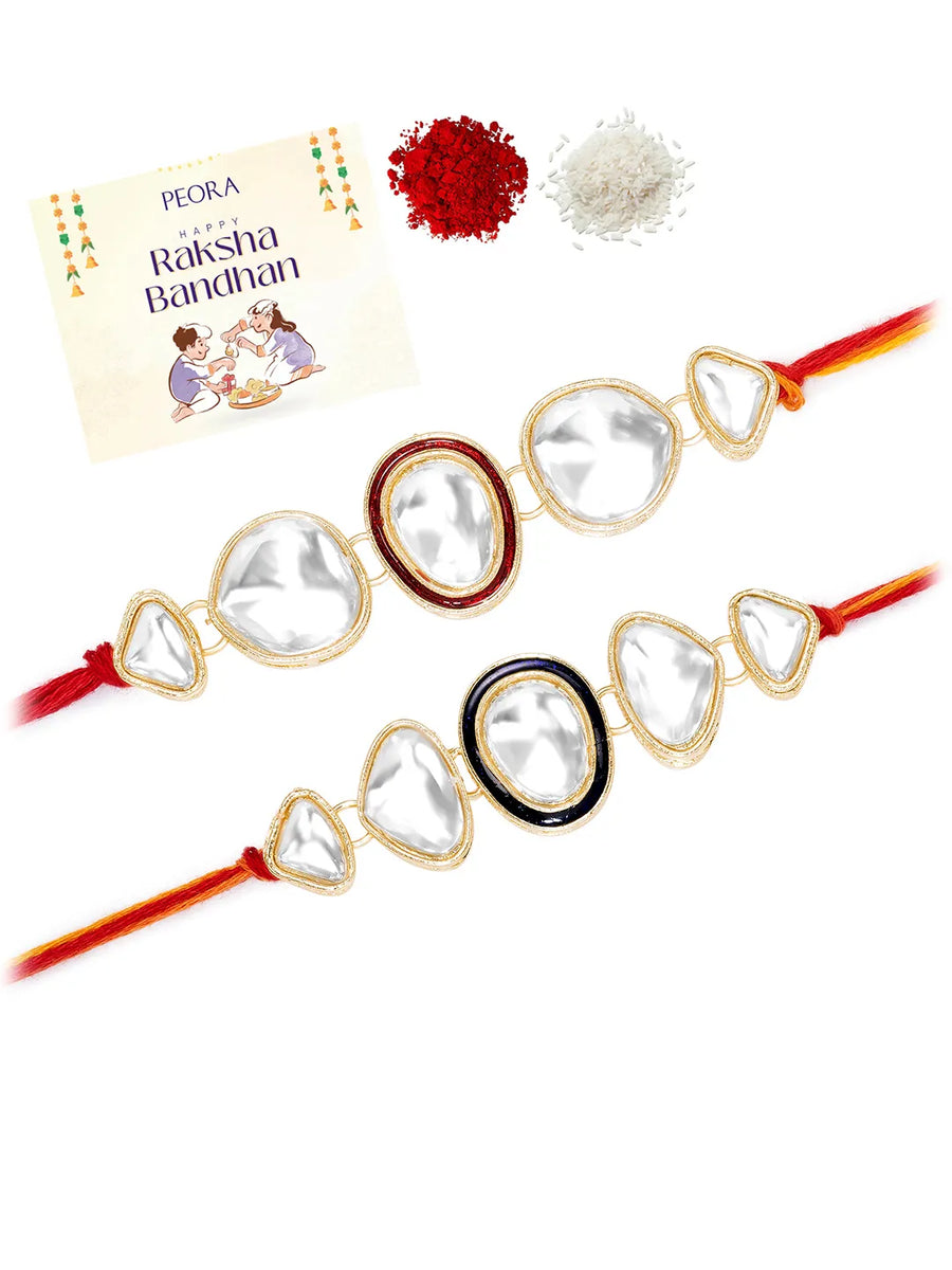 Peora Kundan Polki Stone Rakhi for Brother | Set of 2