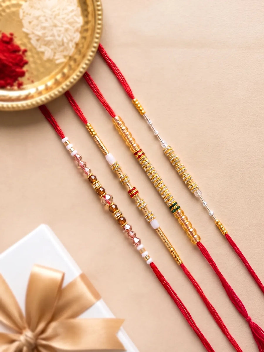 Peora Delicate Beaded Rakhi for Brother | Set of 4
