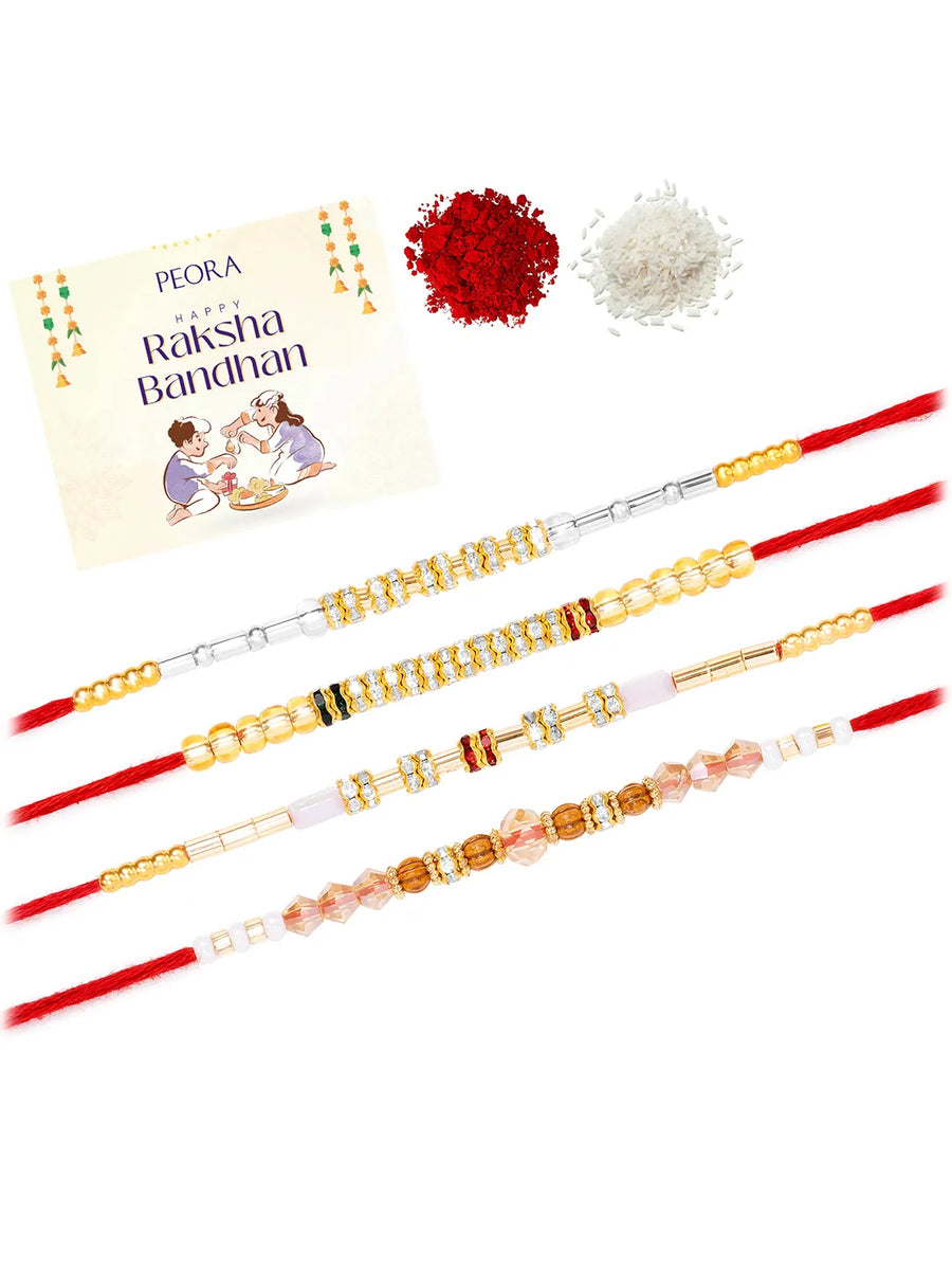 Peora Delicate Beaded Rakhi for Brother | Set of 4