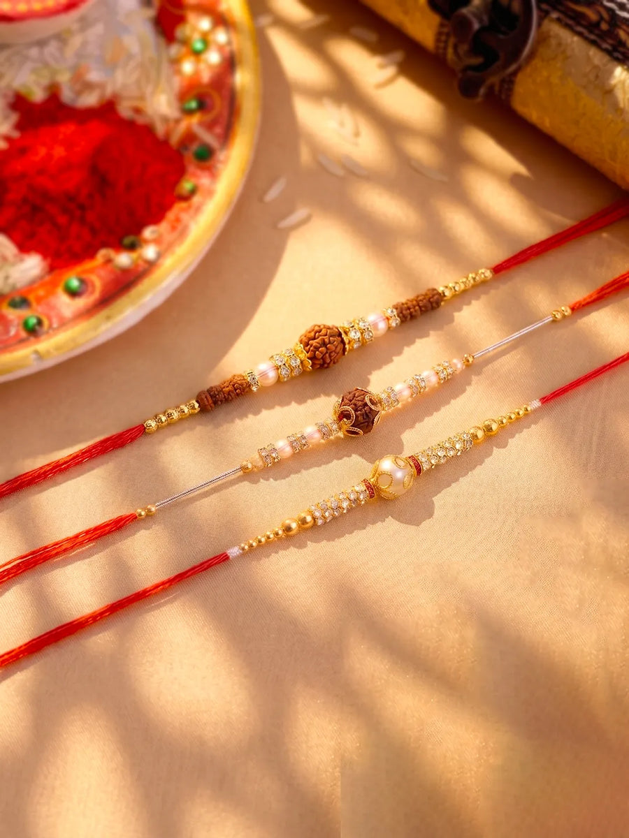 Peora Rudraksha Crystal Rakhi for Brother | Set of 3
