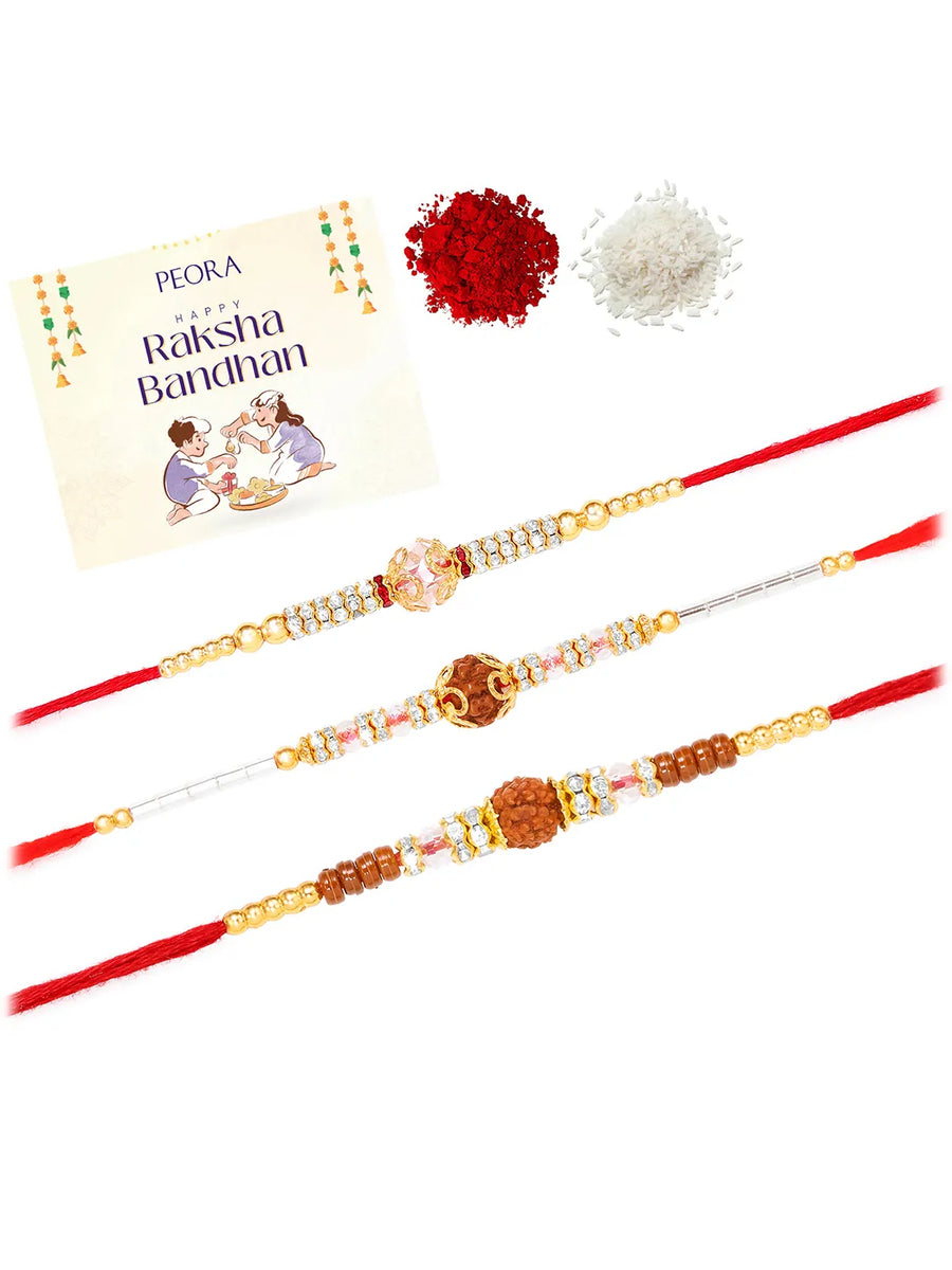 Peora Rudraksha Crystal Rakhi for Brother | Set of 3
