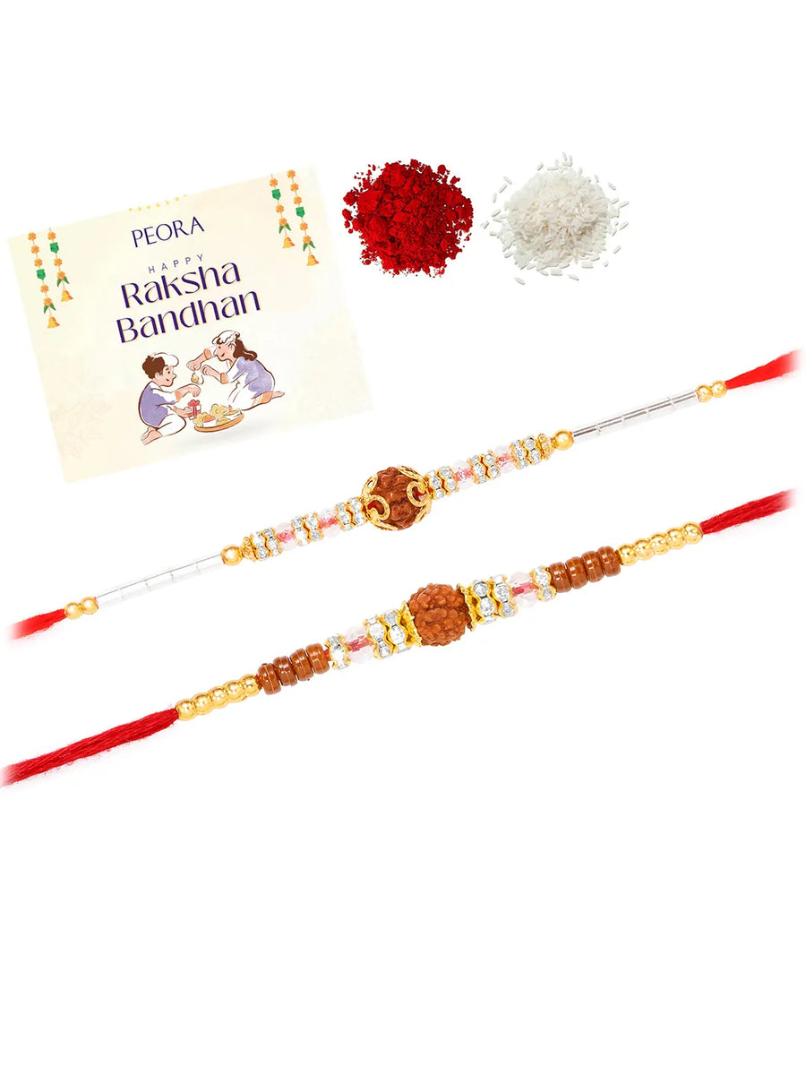 Peora Delicate Crystal Rakhi for Brother | Set of 2