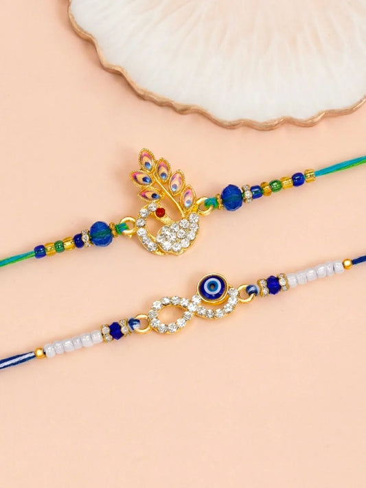 Peora Peacock Infinity Evil Eye Rakhi for Brother | Set of 2