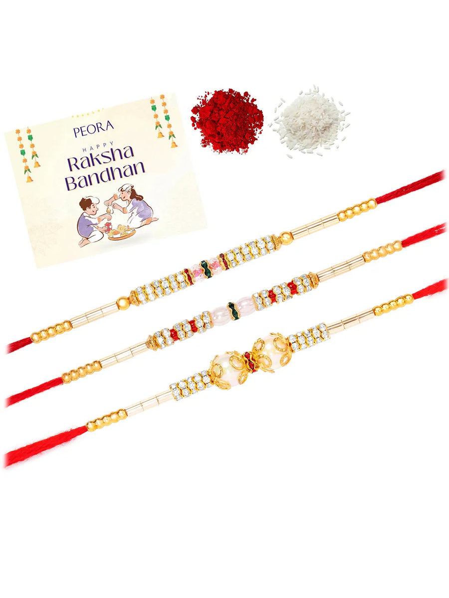 Peora Rudraksha Crystal Rakhi for Brother | Set of 3