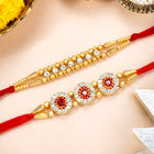 Peora Golden Crystal Floral Rakhi for Brother | Set of 2