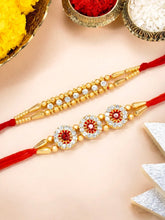 Peora Golden Crystal Floral Rakhi for Brother | Set of 2