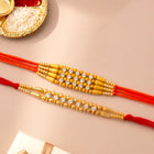 Peora Kundan Studded Rakhi for Brother | Set of 2
