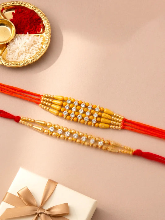Peora Kundan Studded Rakhi for Brother | Set of 2