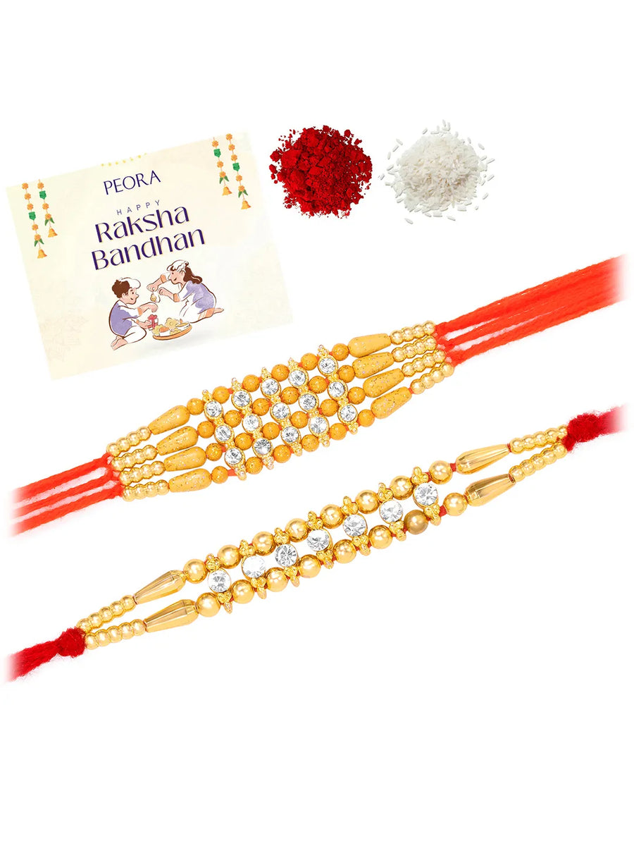 Peora Kundan Studded Rakhi for Brother | Set of 2