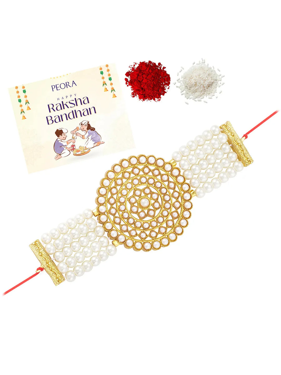 Pearl Embellished Round Rakhi Style