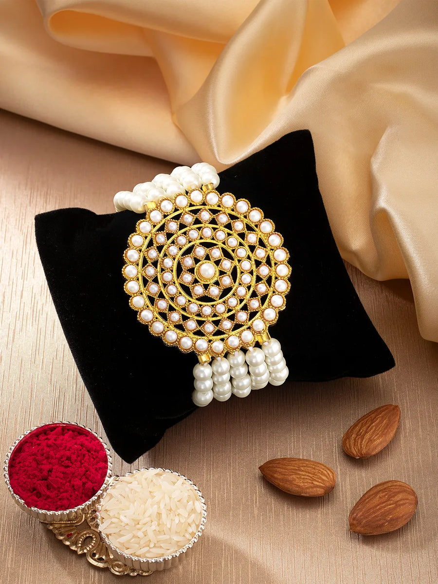 Pearl Embellished Round Rakhi Style