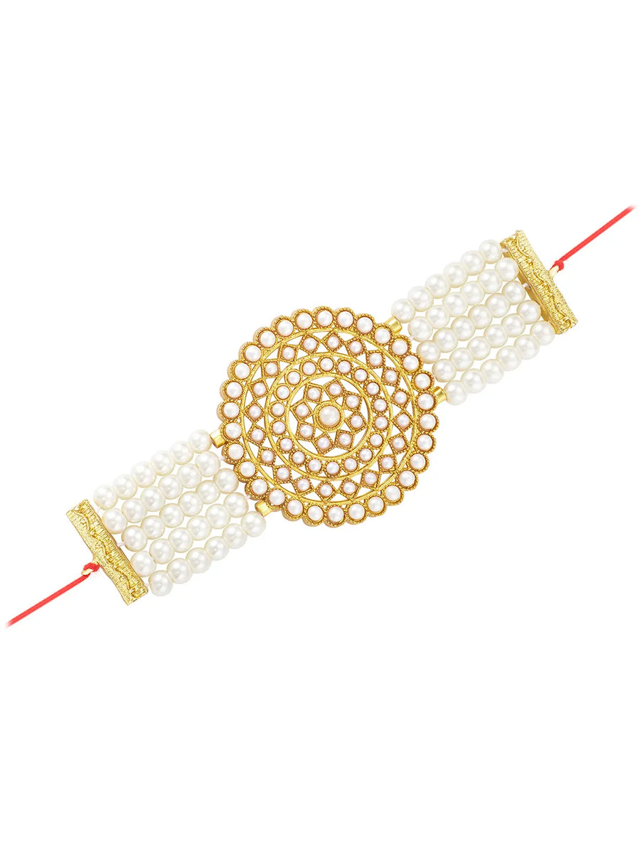 Pearl Embellished Round Rakhi Style