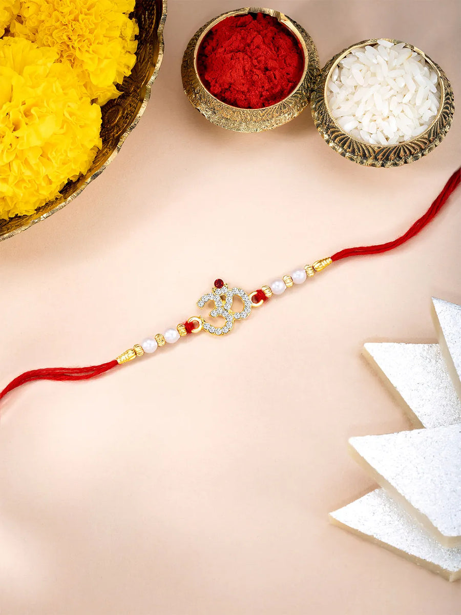 Om Motif Rakhi in Beads & Crystal