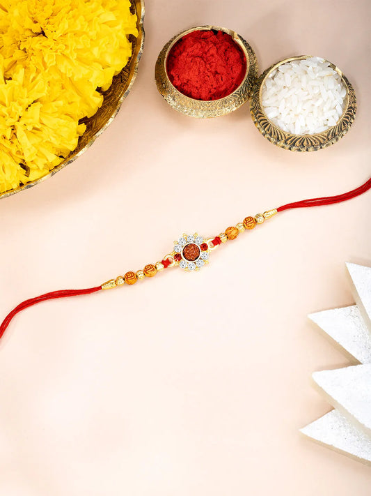 Floral Crystal Rakhi with Rudraksha Beads