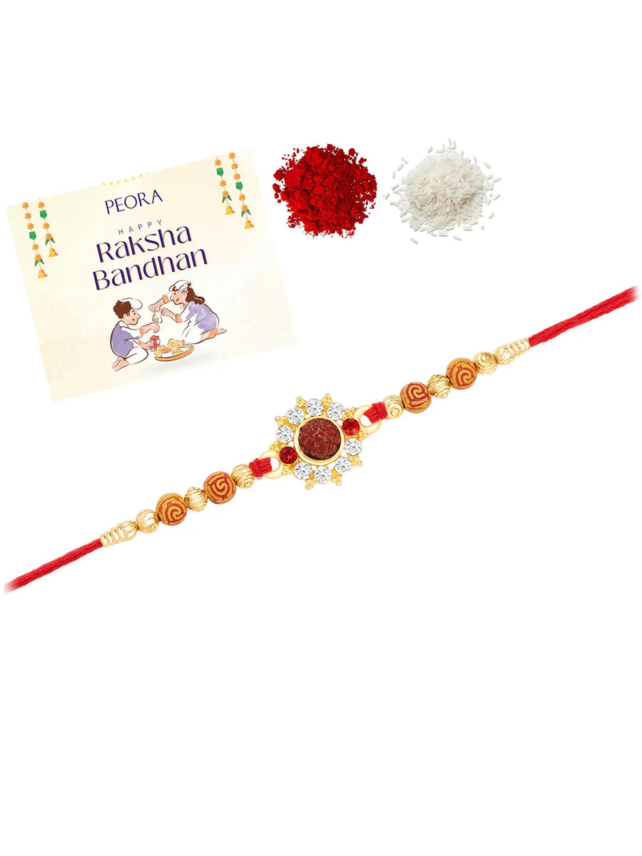 Floral Crystal Rakhi with Rudraksha Beads