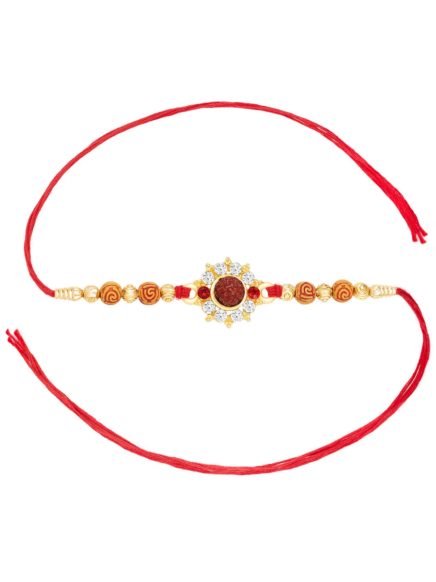 Floral Crystal Rakhi with Rudraksha Beads