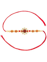 Floral Crystal Rakhi with Rudraksha Beads