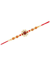 Floral Crystal Rakhi with Rudraksha Beads