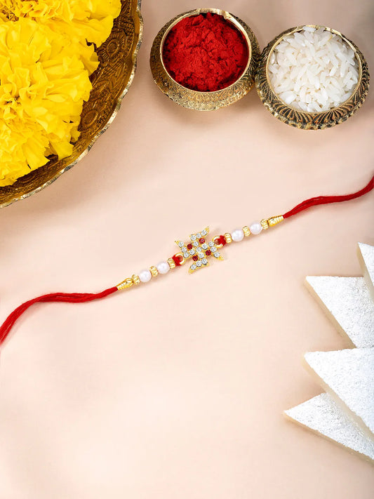 Swastik Crystal Pearl Rakhi for Bhai