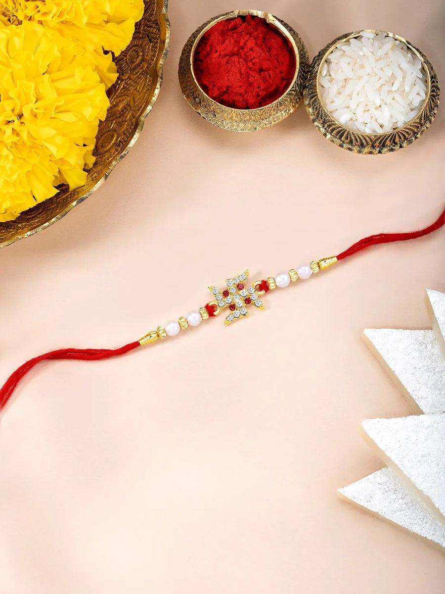 Swastik Crystal Pearl Rakhi for Bhai