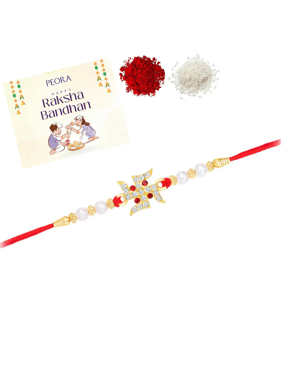 Swastik Crystal Pearl Rakhi for Bhai