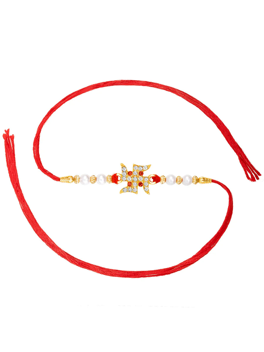 Swastik Crystal Pearl Rakhi for Bhai
