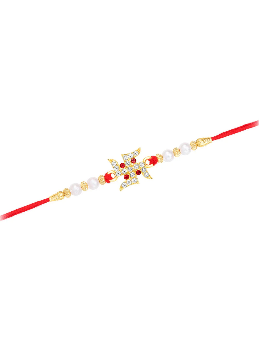 Swastik Crystal Pearl Rakhi for Bhai